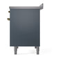 ILVE Nostalgie II 40-Inch Induction Range with 6 Induction Elements, 4.3 cu. ft. Oven, Blue Grey with Brass Trim, Triple Glass Door, UPDI406NMPBGG