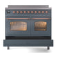 ILVE Nostalgie II 40-Inch Induction Range with 6 Induction Elements, 4.3 cu. ft. Oven, Blue Grey with Copper Trim, Triple Glass Door, UPDI406NMPBGP