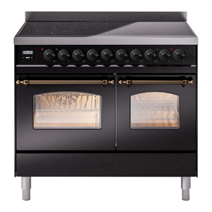 ILVE Nostalgie II 40-Inch Induction Range with 6 Induction Elements, 4.3 cu. ft. Oven, Glossy Black with Burnished Trim, Triple Glass Door, UPDI406NMPBKB