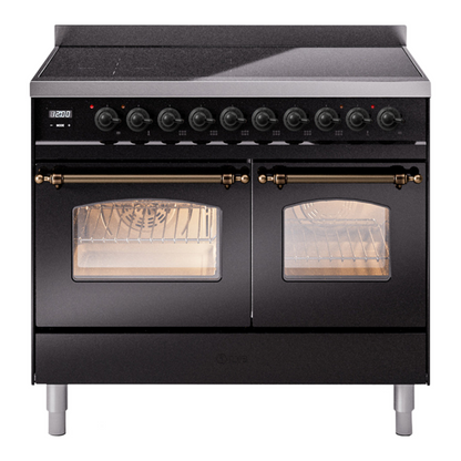 ILVE Nostalgie II 40-Inch Induction Range with 6 Induction Elements, 4.3 cu. ft. Oven, Glossy Black with Burnished Trim, Triple Glass Door, UPDI406NMPBKB