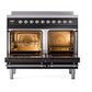 ILVE Nostalgie II 40-Inch Induction Range with 6 Induction Elements, 4.3 cu. ft. Oven, Glossy Black with Chrome Trim, Triple Glass Door, UPDI406NMPBKC