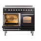 ILVE Nostalgie II 40-Inch Induction Range with 6 Induction Elements, 4.3 cu. ft. Oven, Glossy Black with Chrome Trim, Triple Glass Door, UPDI406NMPBKC