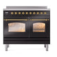 ILVE Nostalgie II 40-Inch Induction Range with 6 Induction Elements, 4.3 cu. ft. Oven, Glossy Black with Brass Trim, Triple Glass Door, UPDI406NMPBKG
