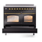 ILVE Nostalgie II 40-Inch Induction Range with 6 Induction Elements, 4.3 cu. ft. Oven, Glossy Black with Brass Trim, Triple Glass Door, UPDI406NMPBKG
