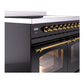 ILVE Nostalgie II 40-Inch Induction Range with 6 Induction Elements, 4.3 cu. ft. Oven, Glossy Black with Brass Trim, Triple Glass Door, UPDI406NMPBKG