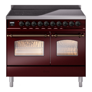 ILVE Nostalgie II 40-Inch Induction Range with 6 Induction Elements, 4.3 cu. ft. Oven, Burgundy with Burnished Trim, Triple Glass Door, UPDI406NMPBUB