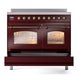 ILVE Nostalgie II 40-Inch Induction Range with 6 Induction Elements, 4.3 cu. ft. Oven, Burgundy with Burnished Trim, Triple Glass Door, UPDI406NMPBUB