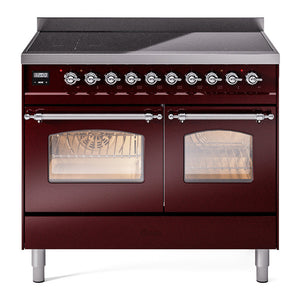 ILVE Nostalgie II 40-Inch Induction Range with 6 Induction Elements, 4.3 cu. ft. Oven, Burgundy with Chrome Trim, Triple Glass Door, UPDI406NMPBUC