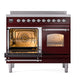 ILVE Nostalgie II 40-Inch Induction Range with 6 Induction Elements, 4.3 cu. ft. Oven, Burgundy with Chrome Trim, Triple Glass Door, UPDI406NMPBUC