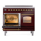 ILVE Nostalgie II 40-Inch Induction Range with 6 Induction Elements, 4.3 cu. ft. Oven, Burgundy with Brass Trim, Triple Glass Door, UPDI406NMPBUG