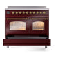 ILVE Nostalgie II 40-Inch Induction Range with 6 Induction Elements, 4.3 cu. ft. Oven, Burgundy with Brass Trim, Triple Glass Door, UPDI406NMPBUG