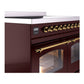 ILVE Nostalgie II 40-Inch Induction Range with 6 Induction Elements, 4.3 cu. ft. Oven, Burgundy with Brass Trim, Triple Glass Door, UPDI406NMPBUG