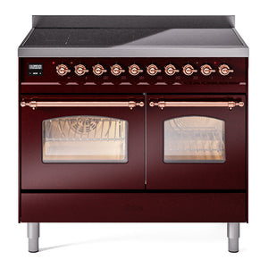 ILVE Nostalgie II 40-Inch Induction Range with 6 Induction Elements, 4.3 cu. ft. Oven, Burgundy with Copper Trim, Triple Glass Door, UPDI406NMPBUP