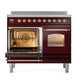 ILVE Nostalgie II 40-Inch Induction Range with 6 Induction Elements, 4.3 cu. ft. Oven, Burgundy with Copper Trim, Triple Glass Door, UPDI406NMPBUP