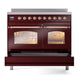 ILVE Nostalgie II 40-Inch Induction Range with 6 Induction Elements, 4.3 cu. ft. Oven, Burgundy with Copper Trim, Triple Glass Door, UPDI406NMPBUP