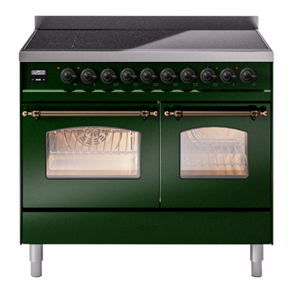 ILVE Nostalgie II 40-Inch Induction Range with 6 Induction Elements, 4.3 cu. ft. Oven, Emerald Green with Burnished Trim, Triple Glass Door, UPDI406NMPEGB