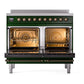 ILVE Nostalgie II 40-Inch Induction Range with 6 Induction Elements, 4.3 cu. ft. Oven, Emerald Green with Burnished Trim, Triple Glass Door, UPDI406NMPEGB