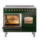 ILVE Nostalgie II 40-Inch Induction Range with 6 Induction Elements, 4.3 cu. ft. Oven, Emerald Green with Burnished Trim, Triple Glass Door, UPDI406NMPEGB