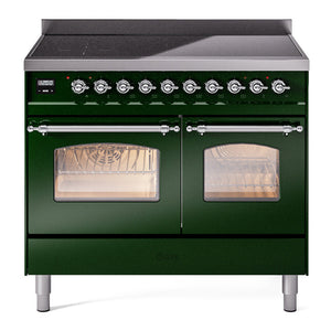 ILVE Nostalgie II 40-Inch Induction Range with 6 Induction Elements, 4.3 cu. ft. Oven, Emerald Green with Chrome Trim, Triple Glass Door, UPDI406NMPEGC