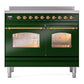 ILVE Nostalgie II 40-Inch Induction Range with 6 Induction Elements, 4.3 cu. ft. Oven, Emerald Green with Brass Trim, Triple Glass Door, UPDI406NMPEGG