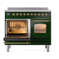 ILVE Nostalgie II 40-Inch Induction Range with 6 Induction Elements, 4.3 cu. ft. Oven, Emerald Green with Brass Trim, Triple Glass Door, UPDI406NMPEGG