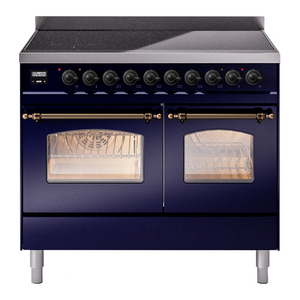ILVE Nostalgie II 40-Inch Induction Range with 6 Induction Elements, 4.3 cu. ft. Oven, Midnight Blue with Burnished Trim, Triple Glass Door, UPDI406NMPMBB