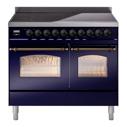 ILVE Nostalgie II 40-Inch Induction Range with 6 Induction Elements, 4.3 cu. ft. Oven, Midnight Blue with Burnished Trim, Triple Glass Door, UPDI406NMPMBB