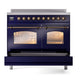 ILVE Nostalgie II 40-Inch Induction Range with 6 Induction Elements, 4.3 cu. ft. Oven, Midnight Blue with Burnished Trim, Triple Glass Door, UPDI406NMPMBB