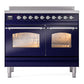 ILVE Nostalgie II 40-Inch Induction Range with 6 Induction Elements, 4.3 cu. ft. Oven, Midnight Blue with Chrome Trim, Triple Glass Door, UPDI406NMPMBC