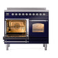 ILVE Nostalgie II 40-Inch Induction Range with 6 Induction Elements, 4.3 cu. ft. Oven, Midnight Blue with Chrome Trim, Triple Glass Door, UPDI406NMPMBC