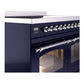 ILVE Nostalgie II 40-Inch Induction Range with 6 Induction Elements, 4.3 cu. ft. Oven, Midnight Blue with Chrome Trim, Triple Glass Door, UPDI406NMPMBC