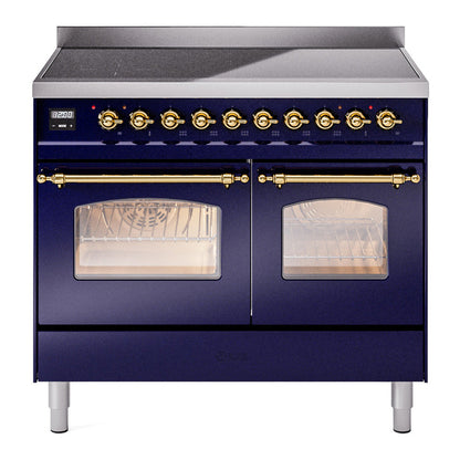 ILVE Nostalgie II 40-Inch Induction Range with 6 Induction Elements, 4.3 cu. ft. Oven, Midnight Blue with Brass Trim, Triple Glass Door, UPDI406NMPMBG