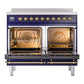 ILVE Nostalgie II 40-Inch Induction Range with 6 Induction Elements, 4.3 cu. ft. Oven, Midnight Blue with Brass Trim, Triple Glass Door, UPDI406NMPMBG