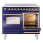ILVE Nostalgie II 40-Inch Induction Range with 6 Induction Elements, 4.3 cu. ft. Oven, Midnight Blue with Brass Trim, Triple Glass Door, UPDI406NMPMBG