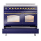 ILVE Nostalgie II 40-Inch Induction Range with 6 Induction Elements, 4.3 cu. ft. Oven, Midnight Blue with Brass Trim, Triple Glass Door, UPDI406NMPMBG