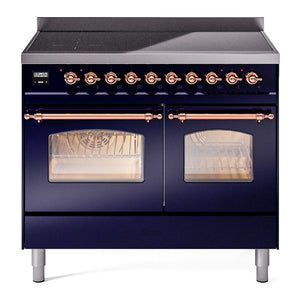 ILVE Nostalgie II 40-Inch Induction Range with 6 Induction Elements, 4.3 cu. ft. Oven, Midnight Blue with Copper Trim, Triple Glass Door, UPDI406NMPMBP