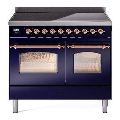 ILVE Nostalgie II 40-Inch Induction Range with 6 Induction Elements, 4.3 cu. ft. Oven, Midnight Blue with Copper Trim, Triple Glass Door, UPDI406NMPMBP
