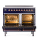ILVE Nostalgie II 40-Inch Induction Range with 6 Induction Elements, 4.3 cu. ft. Oven, Midnight Blue with Copper Trim, Triple Glass Door, UPDI406NMPMBP