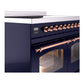 ILVE Nostalgie II 40-Inch Induction Range with 6 Induction Elements, 4.3 cu. ft. Oven, Midnight Blue with Copper Trim, Triple Glass Door, UPDI406NMPMBP