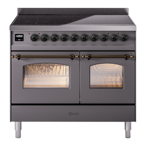 ILVE Nostalgie II 40-Inch Induction Range with 6 Induction Elements, 4.3 cu. ft. Oven, Graphite Matte with Burnished Trim, Triple Glass Door, UPDI406NMPMGB