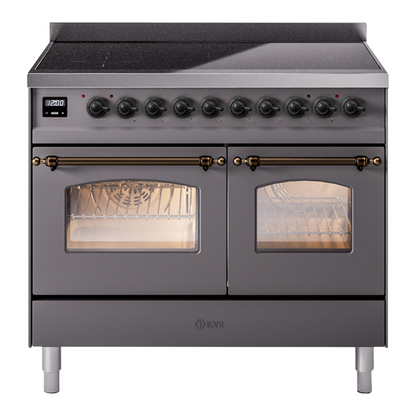 ILVE Nostalgie II 40-Inch Induction Range with 6 Induction Elements, 4.3 cu. ft. Oven, Graphite Matte with Burnished Trim, Triple Glass Door, UPDI406NMPMGB