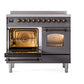 ILVE Nostalgie II 40-Inch Induction Range with 6 Induction Elements, 4.3 cu. ft. Oven, Graphite Matte with Burnished Trim, Triple Glass Door, UPDI406NMPMGB