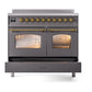 ILVE Nostalgie II 40-Inch Induction Range with 6 Induction Elements, 4.3 cu. ft. Oven, Graphite Matte with Brass Trim, Triple Glass Door, UPDI406NMPMGG