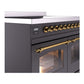 ILVE Nostalgie II 40-Inch Induction Range with 6 Induction Elements, 4.3 cu. ft. Oven, Graphite Matte with Brass Trim, Triple Glass Door, UPDI406NMPMGG