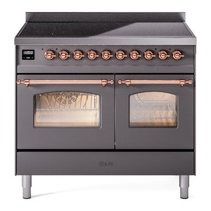 ILVE Nostalgie II 40-Inch Induction Range with 6 Induction Elements, 4.3 cu. ft. Oven, Graphite Matte with Copper Trim, Triple Glass Door, UPDI406NMPMGP