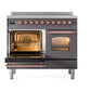ILVE Nostalgie II 40-Inch Induction Range with 6 Induction Elements, 4.3 cu. ft. Oven, Graphite Matte with Copper Trim, Triple Glass Door, UPDI406NMPMGP