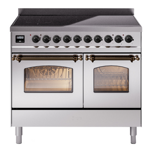 ILVE Nostalgie II 40-Inch Induction Range with 6 Induction Elements, 4.3 cu. ft. Oven, Stainless Steel with Burnished Trim, Triple Glass Door, UPDI406NMPSSB
