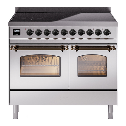 ILVE Nostalgie II 40-Inch Induction Range with 6 Induction Elements, 4.3 cu. ft. Oven, Stainless Steel with Burnished Trim, Triple Glass Door, UPDI406NMPSSB