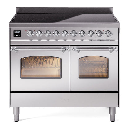 ILVE Nostalgie II 40-Inch Induction Range with 6 Induction Elements, 4.3 cu. ft. Oven, Stainless Steel with Chrome Trim, Triple Glass Door, UPDI406NMPSSC