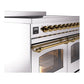 ILVE Nostalgie II 40-Inch Induction Range with 6 Induction Elements, 4.3 cu. ft. Oven, Stainless Steel with Brass Trim, Triple Glass Door, UPDI406NMPSSG
